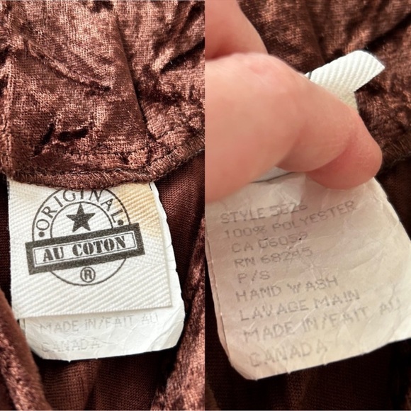 Vintage 90s Au Coton Crushed Velvet Tunic Vest One Button Closure Dark Brown s - Picture 14 of 15